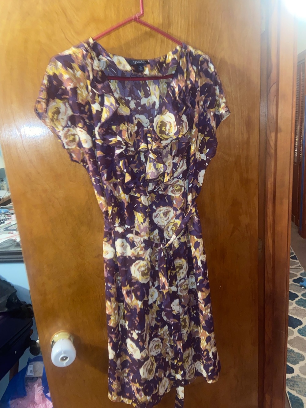 Lands' End Floral V-Neck Dress in Purple and Yellow Size 12